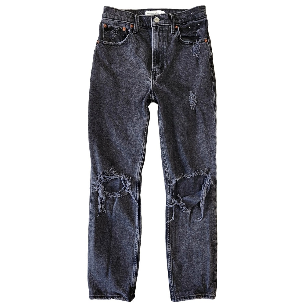 Abercrombie & Fitch Jeans‎ Women 26 90s Straight Ultra High Black Distress Retro